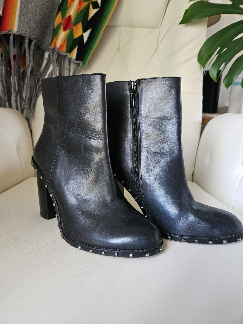 Gianni Bini Black Leather Studded Ankle Boots
